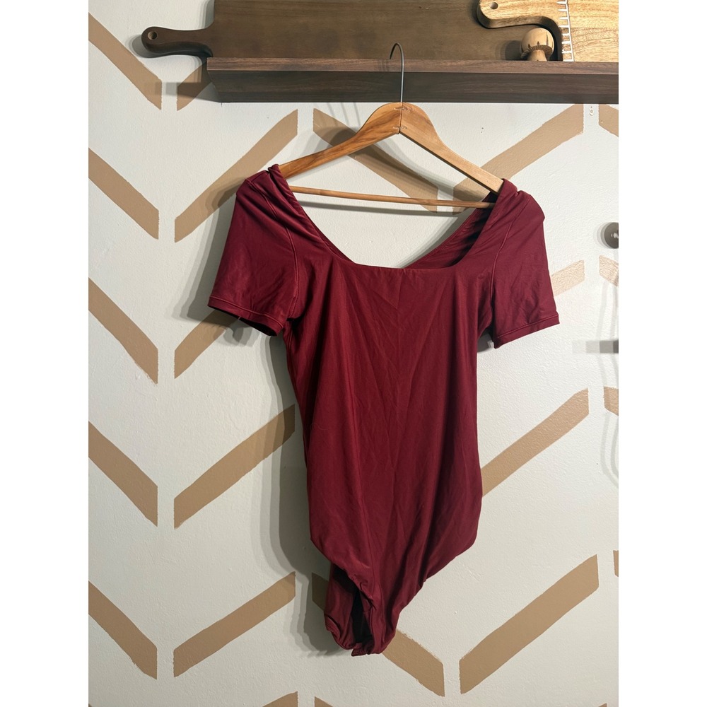 Aerie Bodysuit Women Large Maroon Smoothez Short Sleeve  Burgundy